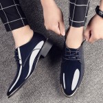 Blue Patent Glossy Pointed Head Lace Up Oxfords Dress Shoes